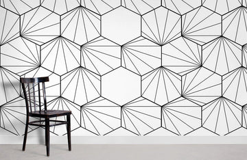 Modern Geometric Black White Mural for Wall