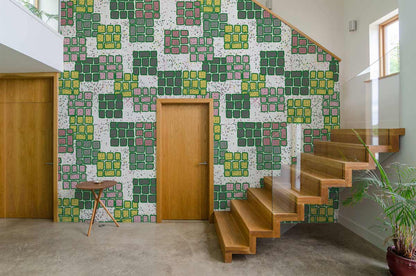 Geometric Abstract Multicolor Mural Wallpaper in entryway
