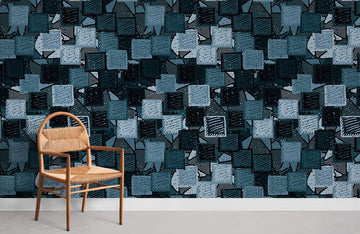 Modern Geometric Navy Blue Square Mural Wallpaper