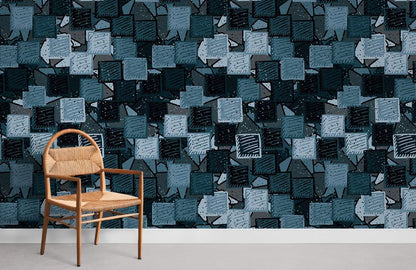 Modern Geometric Navy Blue Square Mural Wallpaper