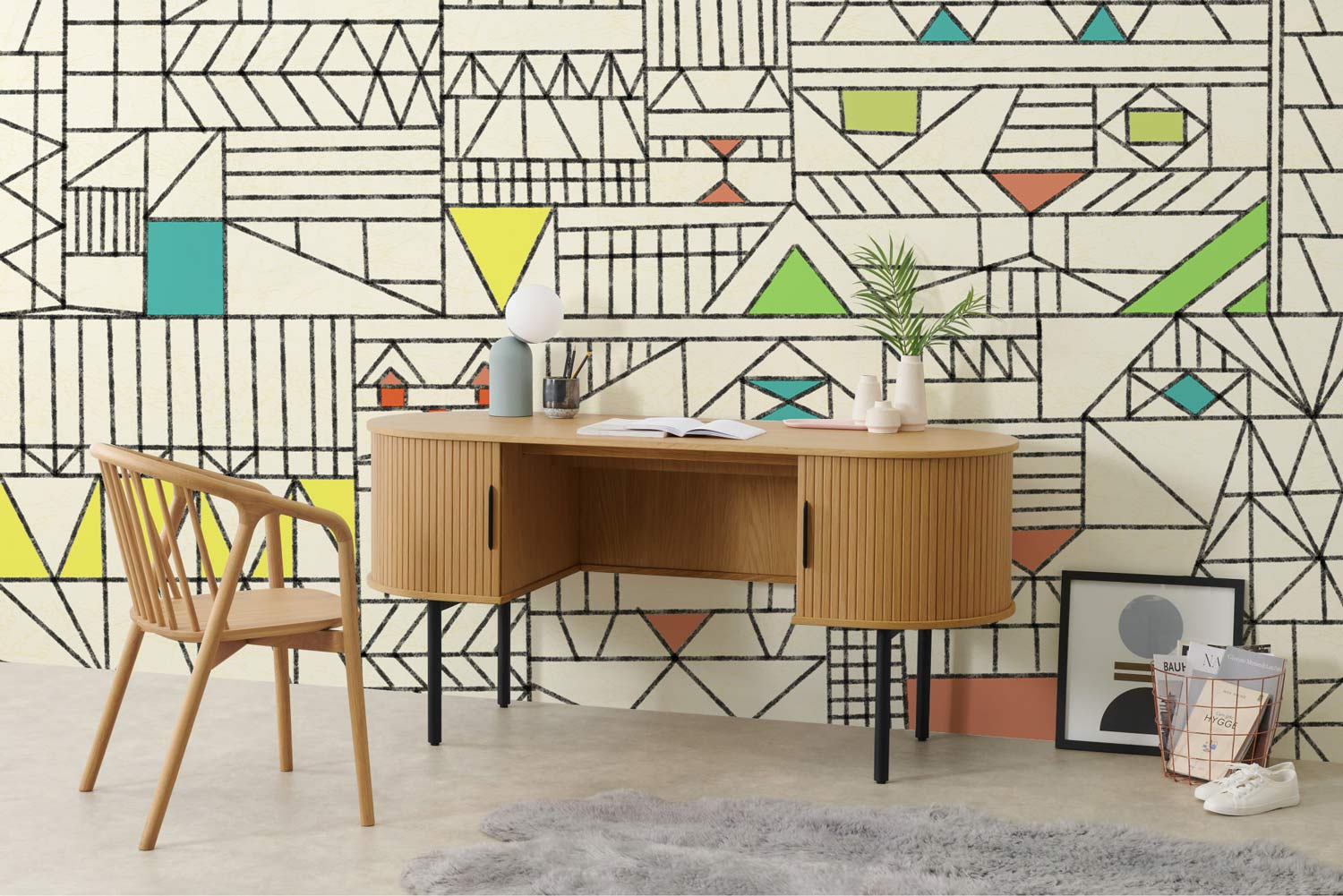 Wallpaper with a Geometric Pattern Used for Decorating the Office