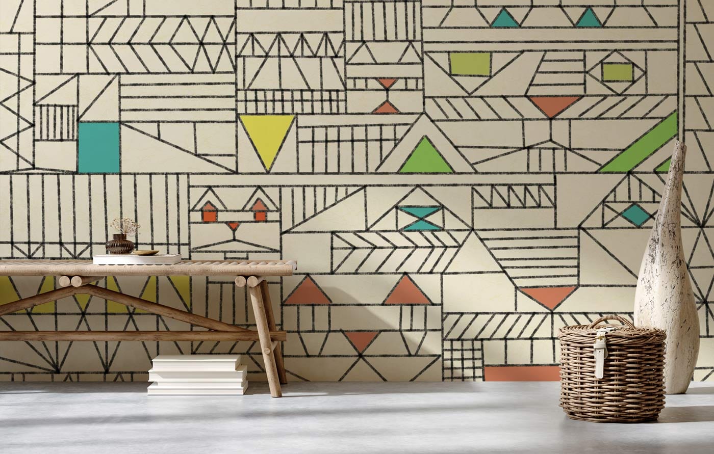 Wallpaper mural with a geometric pattern for use in decorating the hallway