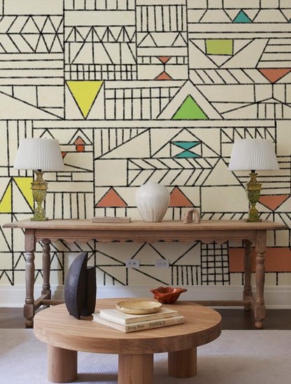 Wallpaper mural with a geometric pattern for use in decorating the hallway