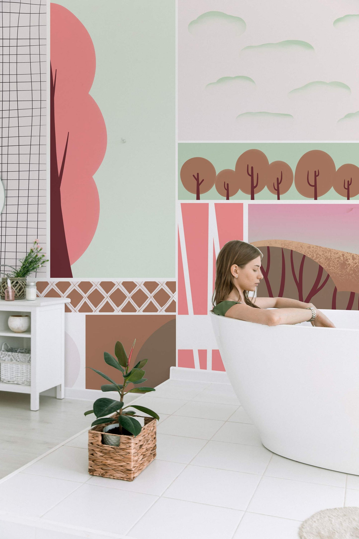 Wallpaper mural with a Geometric Combination Pattern for Use in the Decoration of Bathrooms