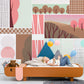 Wallpaper mural featuring a geometric combination pattern for use in decorating a bedroom