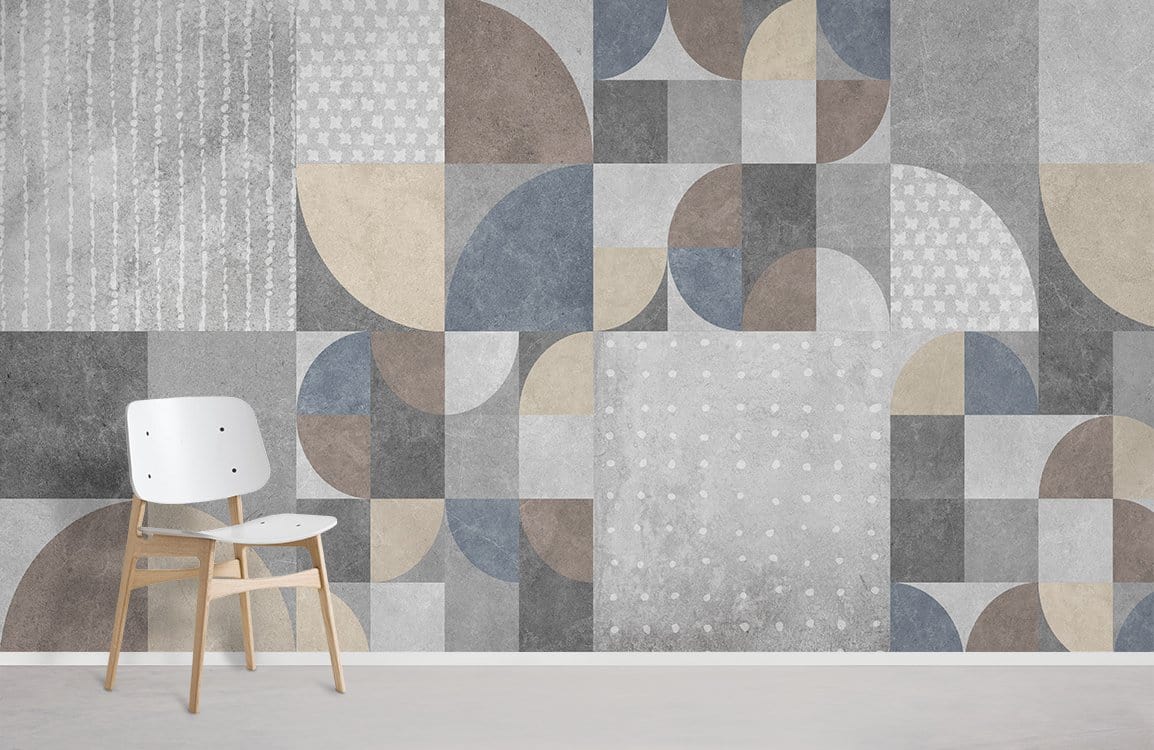 Home decoration wallpaper mural in a grey abstract geometric pattern.