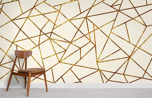Modern Geometric Gold Lines Mural Wallpaper