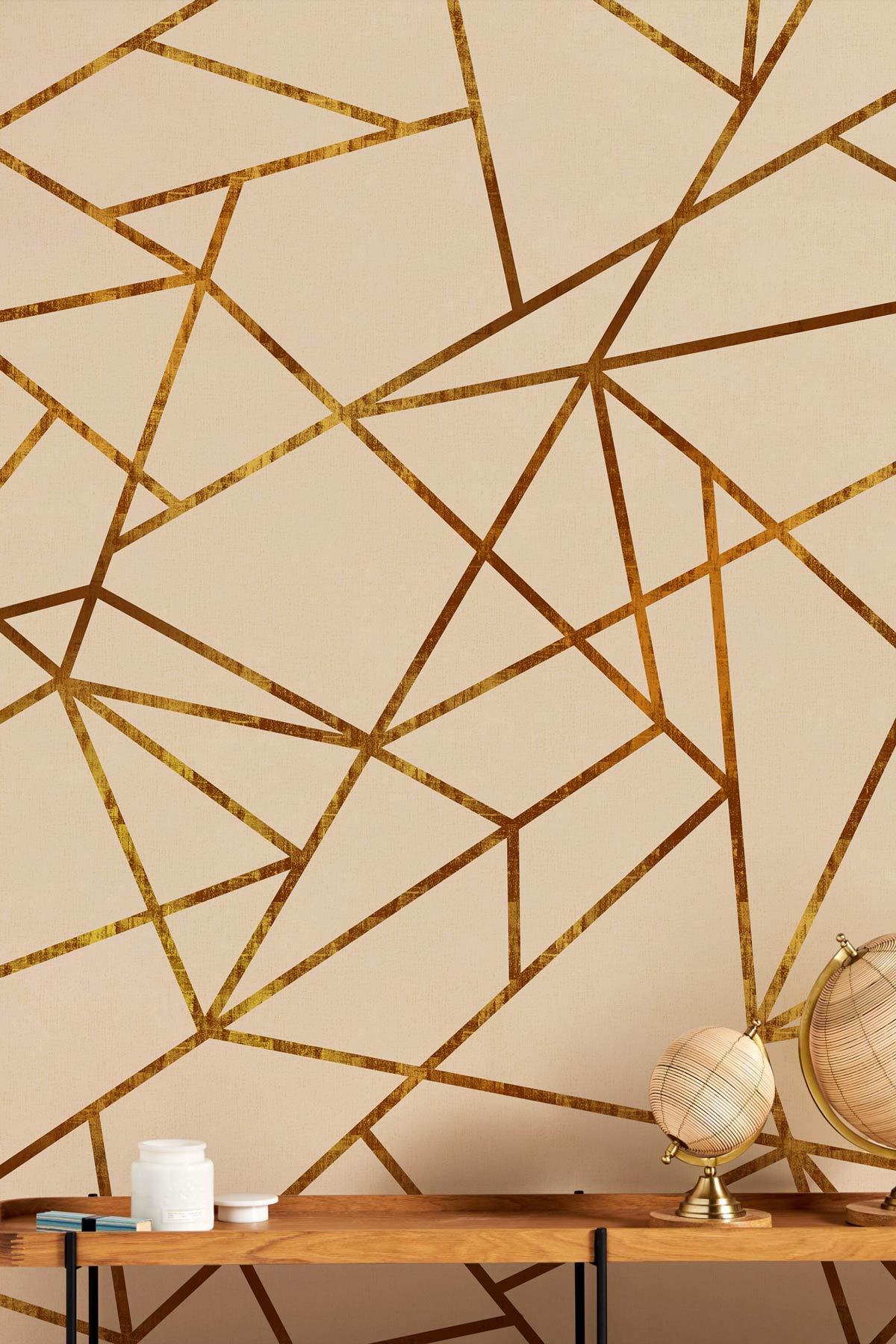 Modern Geometric Gold Lines Mural Wallpaper