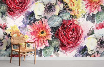 Colorful Watercolor Floral Mural Wallpaper