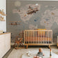 Wallpaper mural for the nursery featuring a grey and pink map.