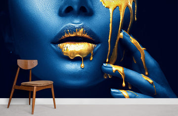 Blue and Gold Abstract Art Mural Wallpaper