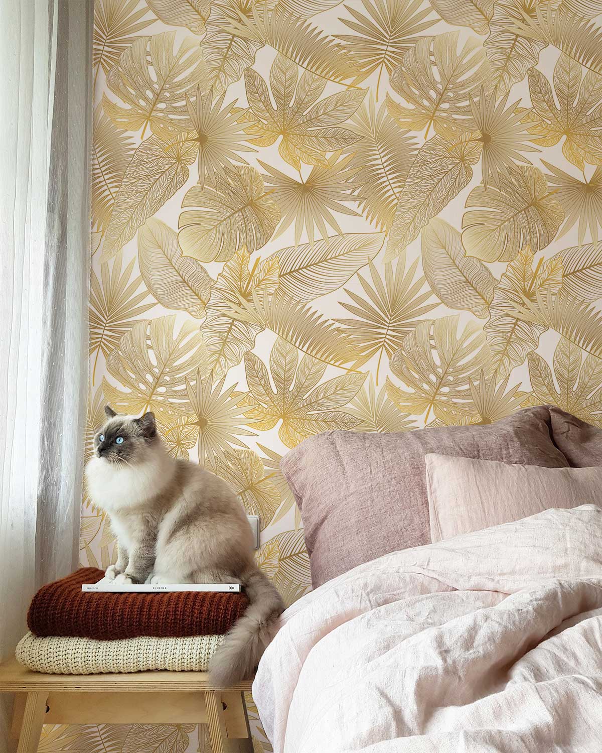 a creative wallpaper decoration idea with custom-made leaves