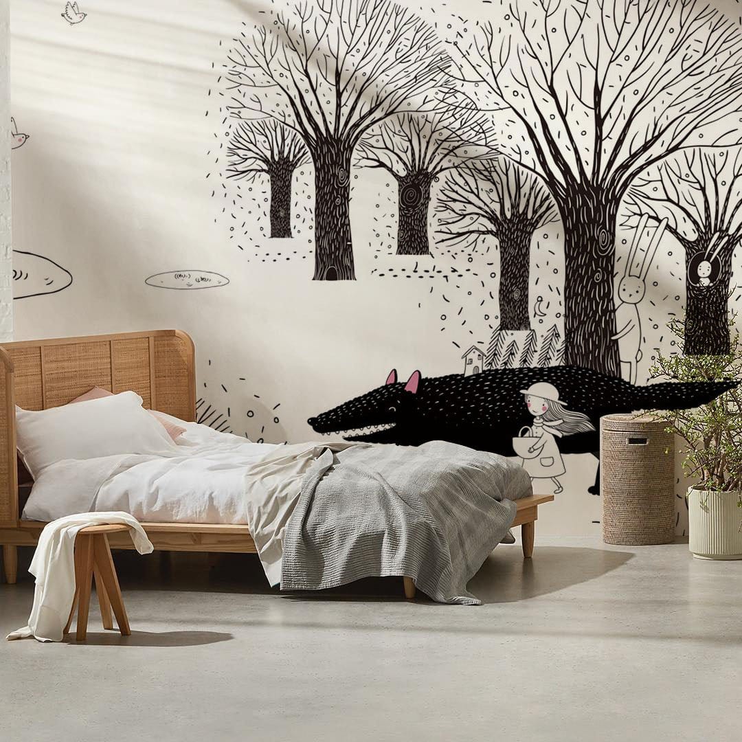 Wallpaper Mural of Girls with Animals for the Bedroom