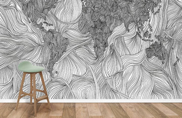 Abstract Line Art Monochrome Mural Wallpaper
