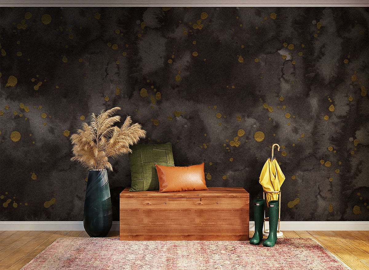 Hallway Wall Mural with Gold and Black Dots Wallpaper