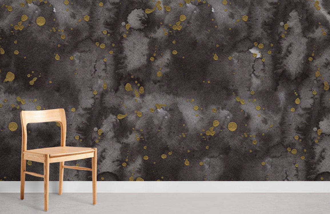 Wallpaper Mural with Gold and Black Dots