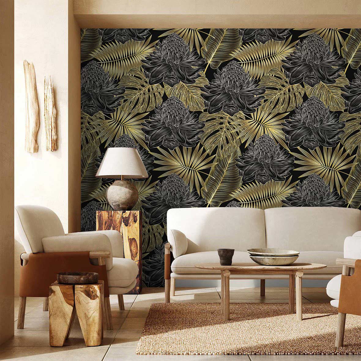 A floral and leaf wallpaper that may be personalized