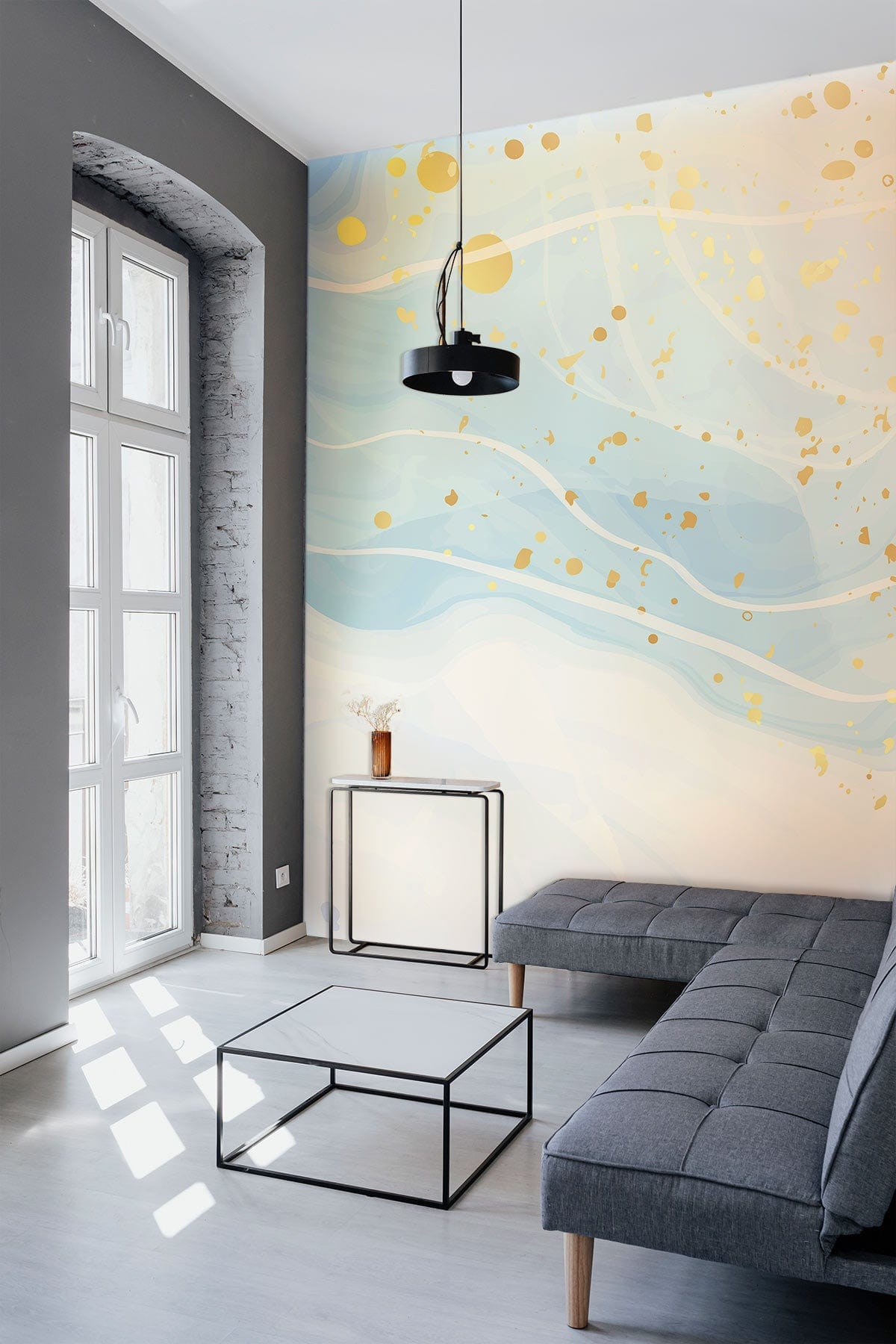 light Marble with Gold Dots Wallpaper Mural for living room