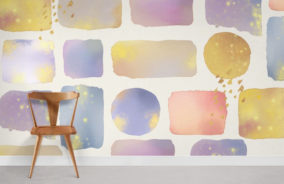 Watercolor Wallpaper Mural with a Dreamy Colorful Geometric Pattern