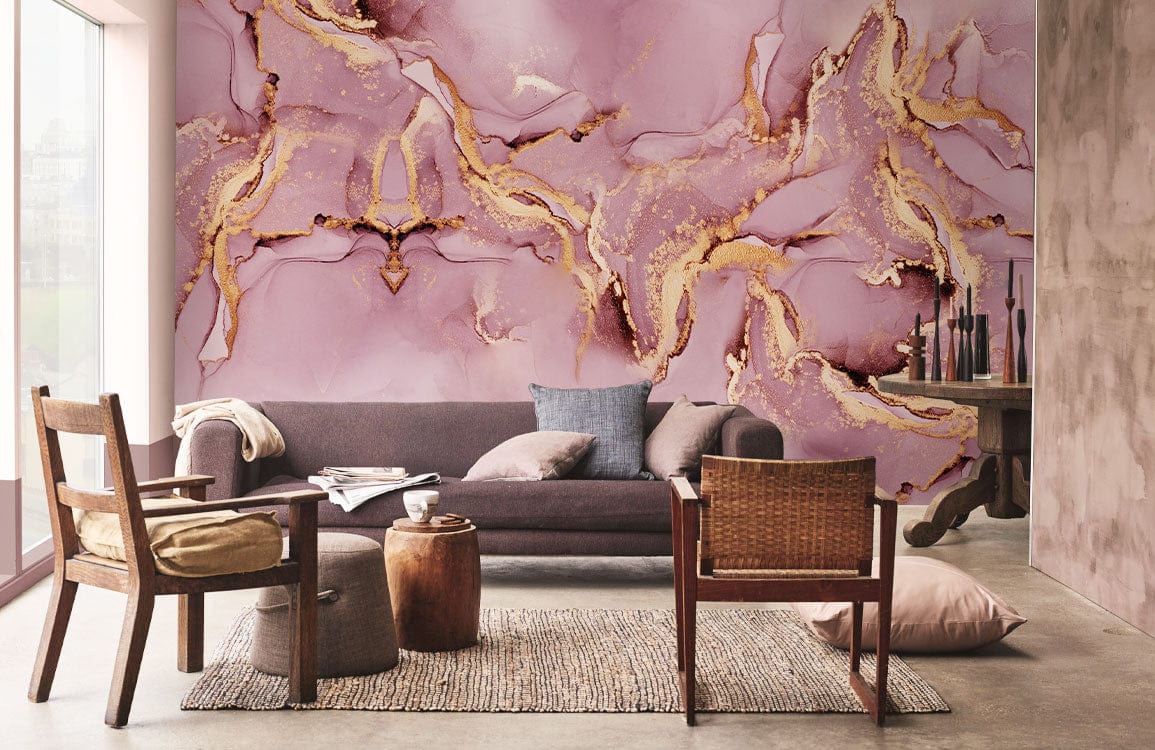 gold pink marble wallpaper mural living room accent wall