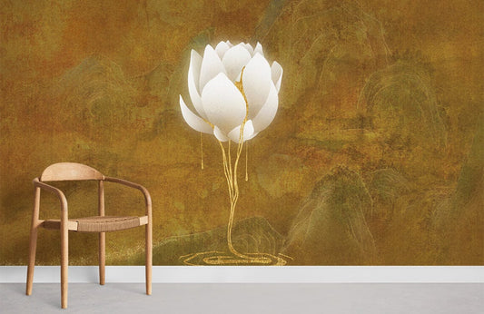 Gold Plated Lotus Custom Wallpaper Room Decoration Idea