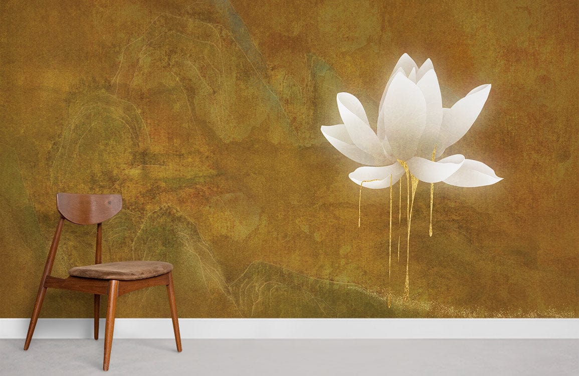 Gold Plated Lotus Flower Mural Wallpaper Room Decoration Idea