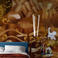 Golden Wallpaper Mural with an Abstract Ocean Scene for Bedroom Decoration