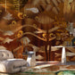 Golden Wallpaper Mural of Abstract Ocean Scenery for Living Room Decoration
