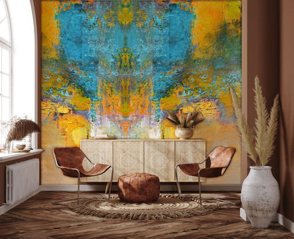 Golden and Blue Paint Wallpaper Mural Used for Decorating the Living Room
