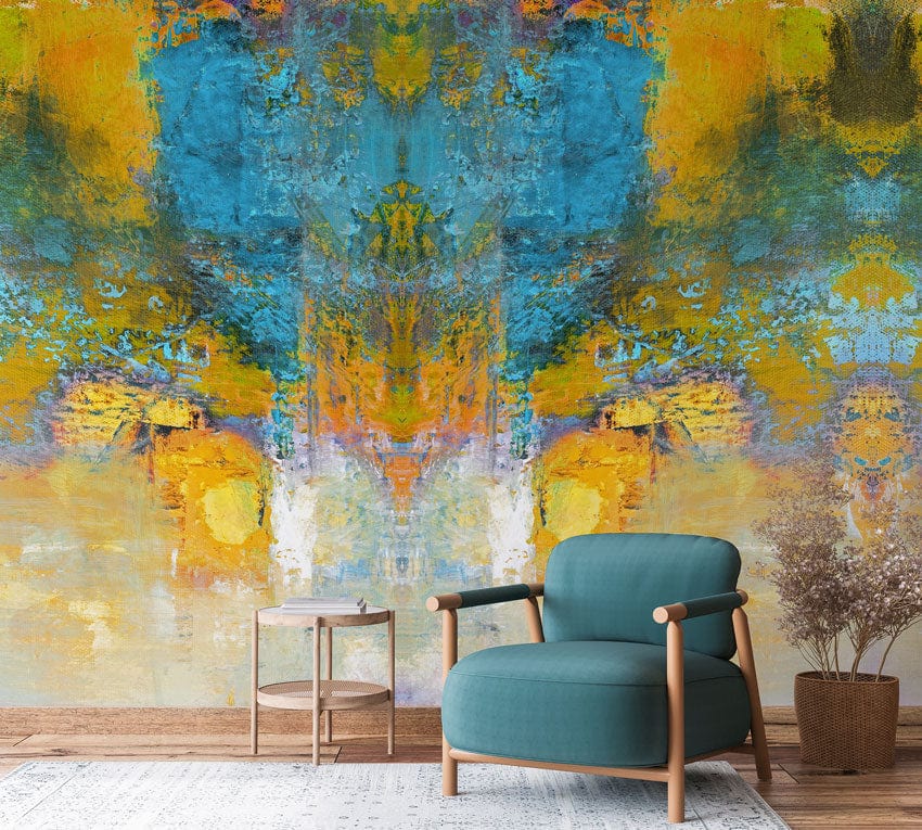 Gold and blue paint wallpaper mural used for the decoration of the hallway