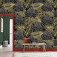 Wallpaper with flower blossoms and palm tree leaves as a room accent