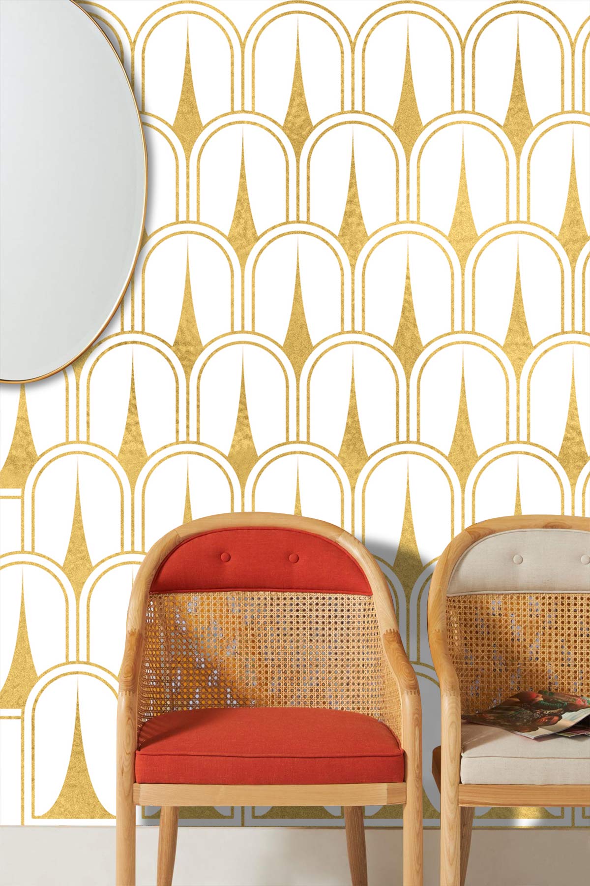 Golden Art Deco Pattern Custom Wallpaper Design