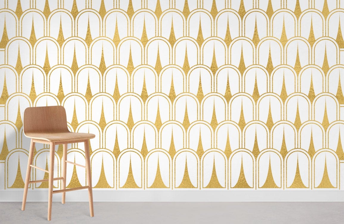 Golden Art Deco Mural Wallpaper For Home