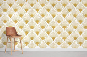 Golden Art Deco Shell Mural Wallpaper