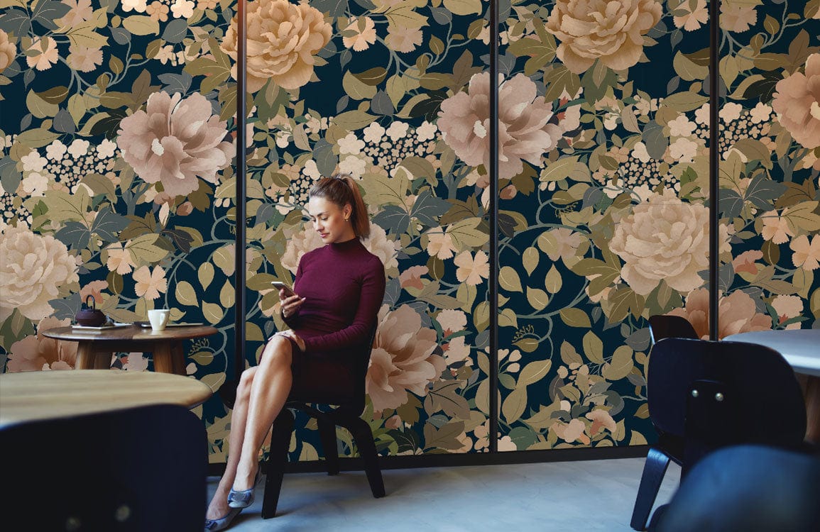 Golden Blossoms on a Wallpaper Mural for the Dining Room's Decorative Purposes