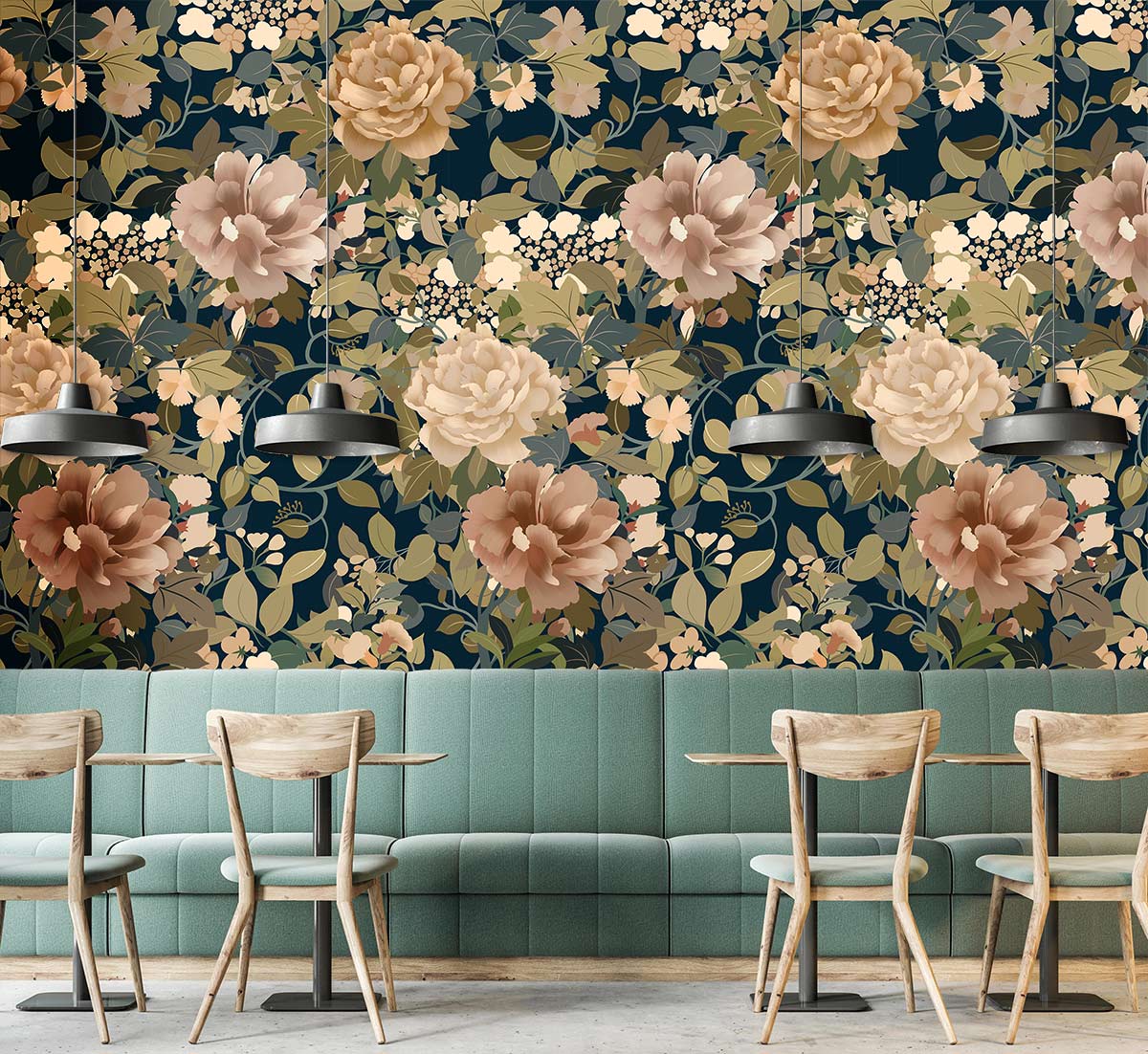 Golden Blossoms Wallpaper Mural for the Decorative Purposes of the Dining Room Space