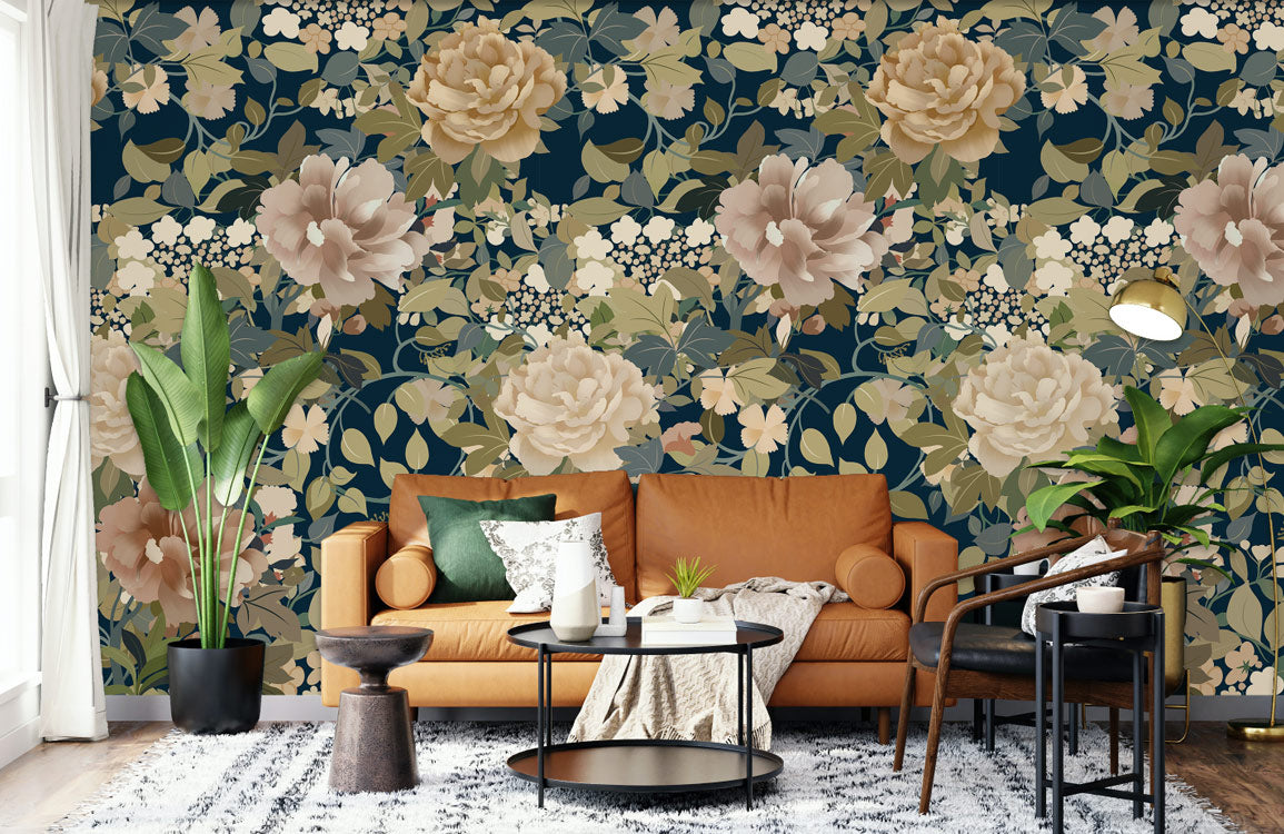 Aesthetic Golden Blossoms Wallpaper Mural for Living Room Decor
