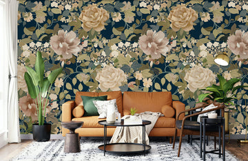 Elegant Navy Floral Designer Mural Wallpaper