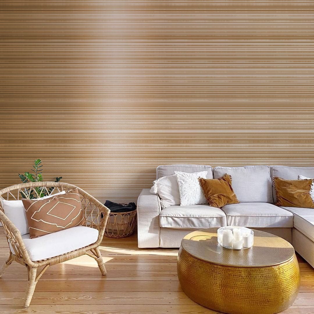 Decorate your living room with this golden brushed metals wallpaper mural.