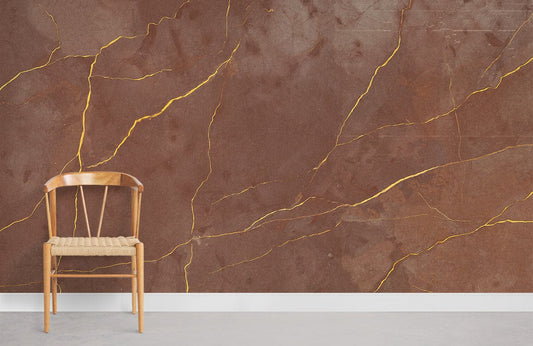 Golden Cracks Marble Industrial Wallpaper Mural