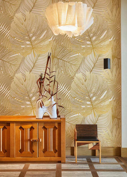 wallpaper in the form of golden leaves in the form of a pattern