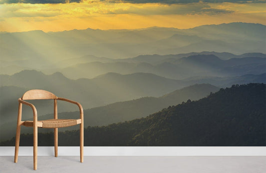 Golden Sunset & Mountain Wallpaper Home Decor