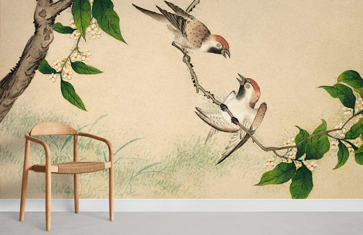 Gossiping Sparrows Animal Wallpaper Mural Room