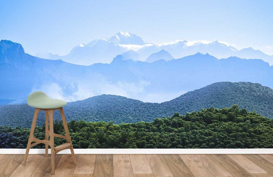 Serene Blue Mountain Landscape Mural for Wall