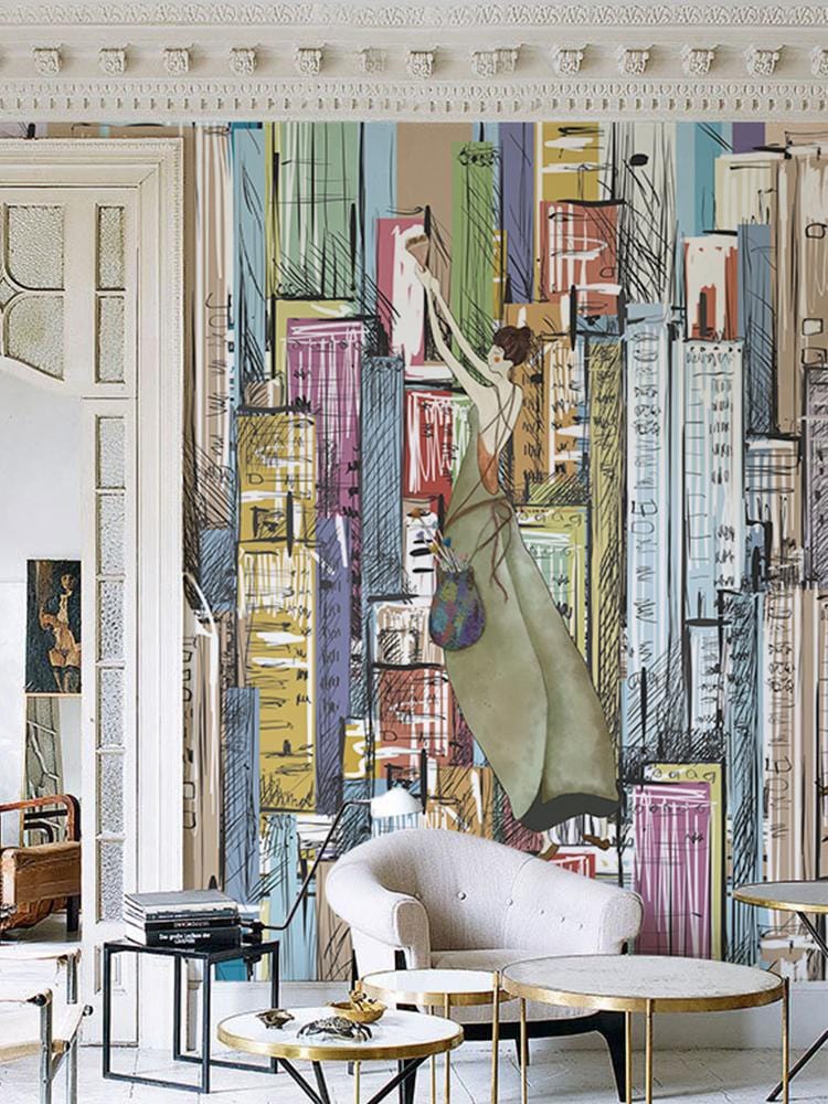 city scape wallpaper mural art for living room
