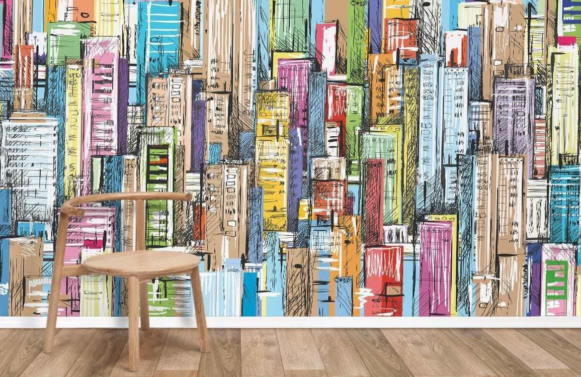 colorful graffiti city wallpaper mural for room