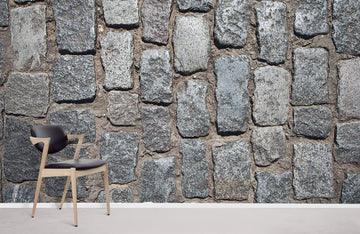 Rustic Gray Stone Brick Mural Wallpaper