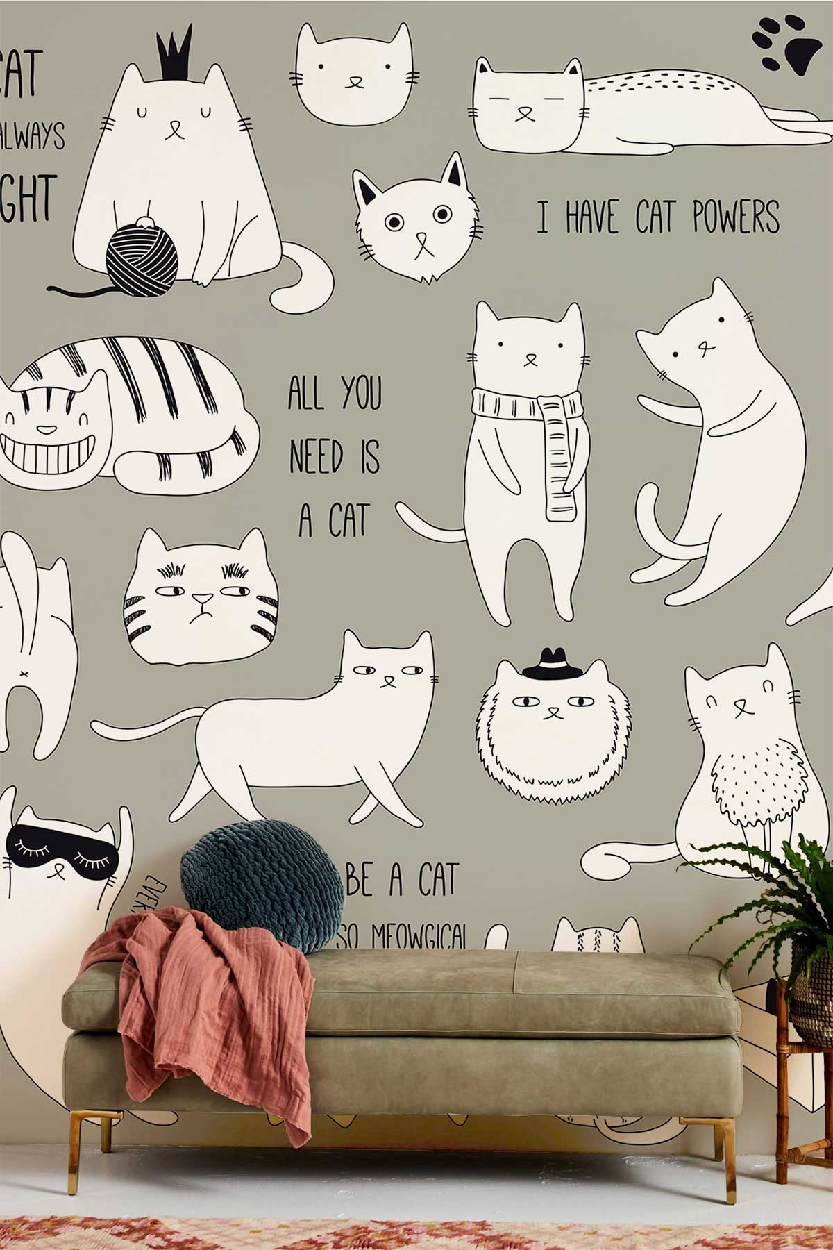 custom cats animal wallpaper mural for living room design