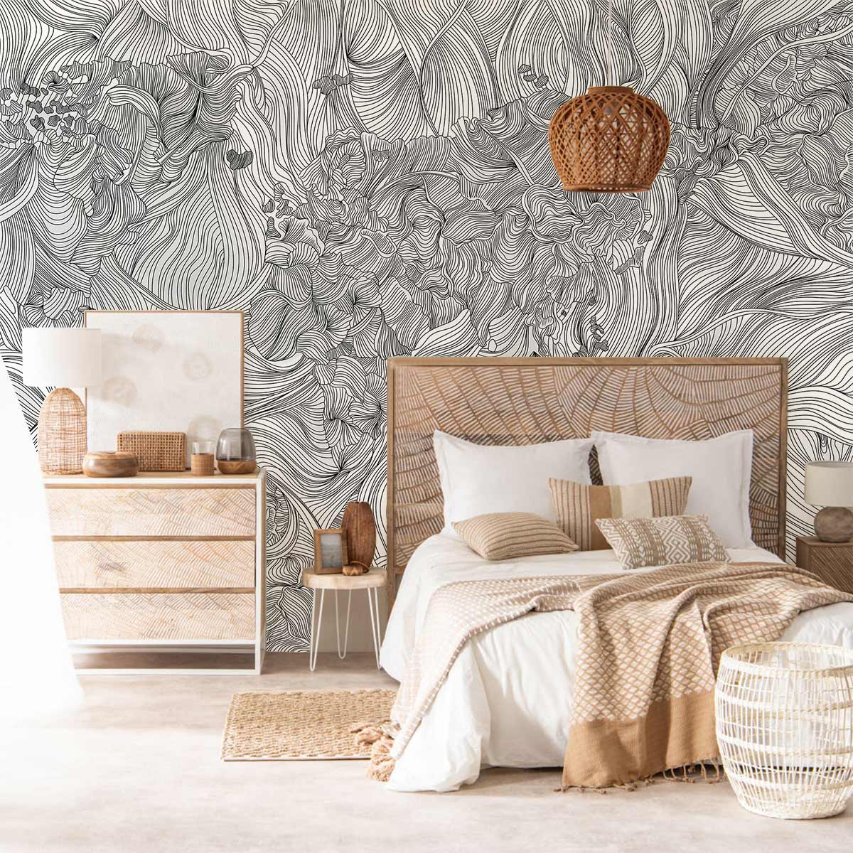 Gray Crossing line flower mural Wallpapers for bedroom decor