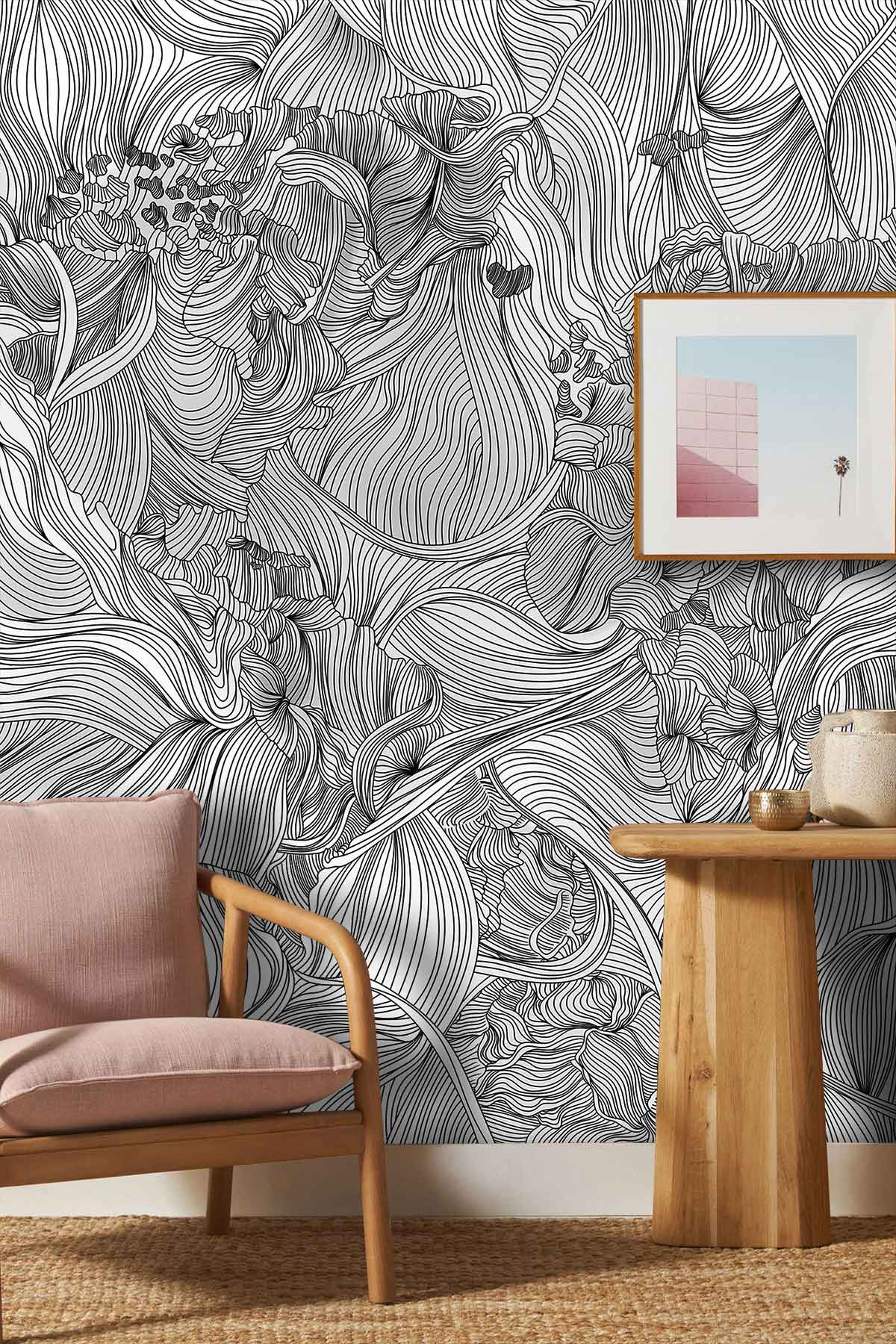 Gray Crossing line flower mural Wallpapers for living Room decor